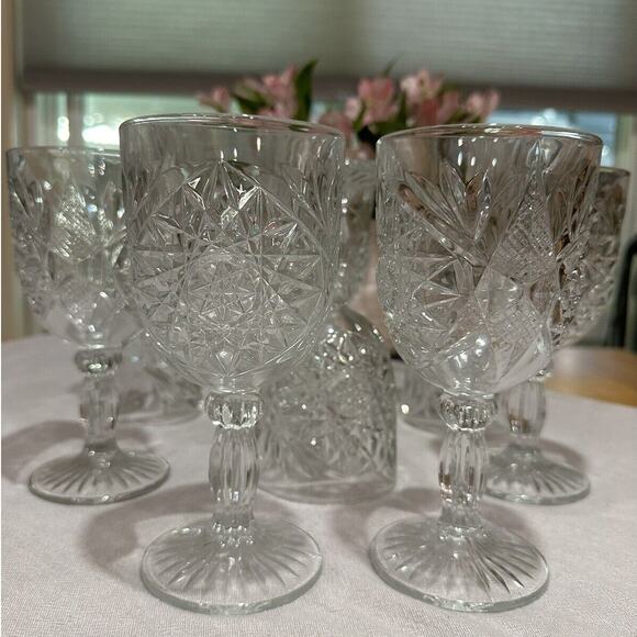 Vintage Hobstar Star Burst Glass Wine Water Goblets Set Of Four 4 - Picture 11 of 15
